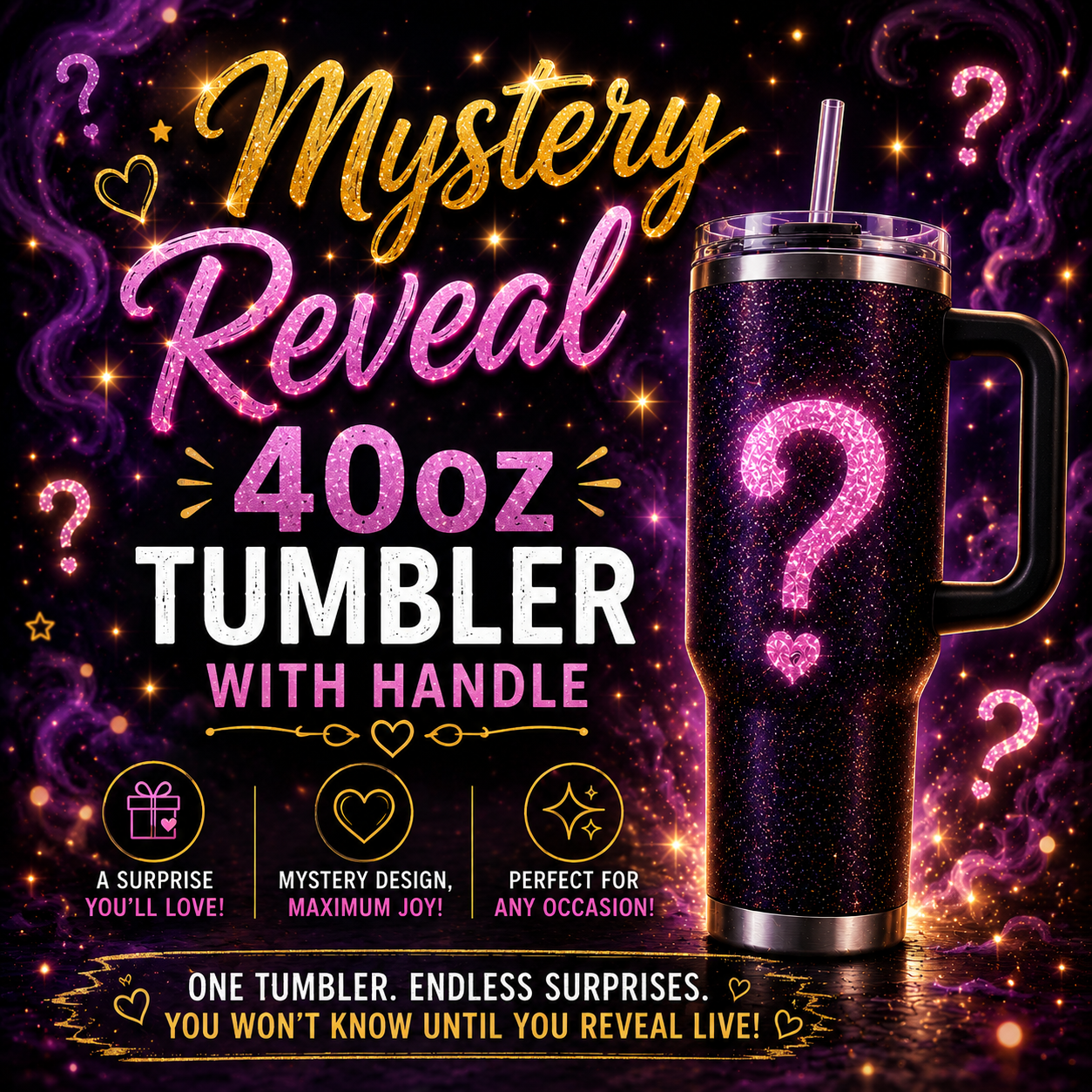 Mystery Reveal 40oz Tumbler with Handle
